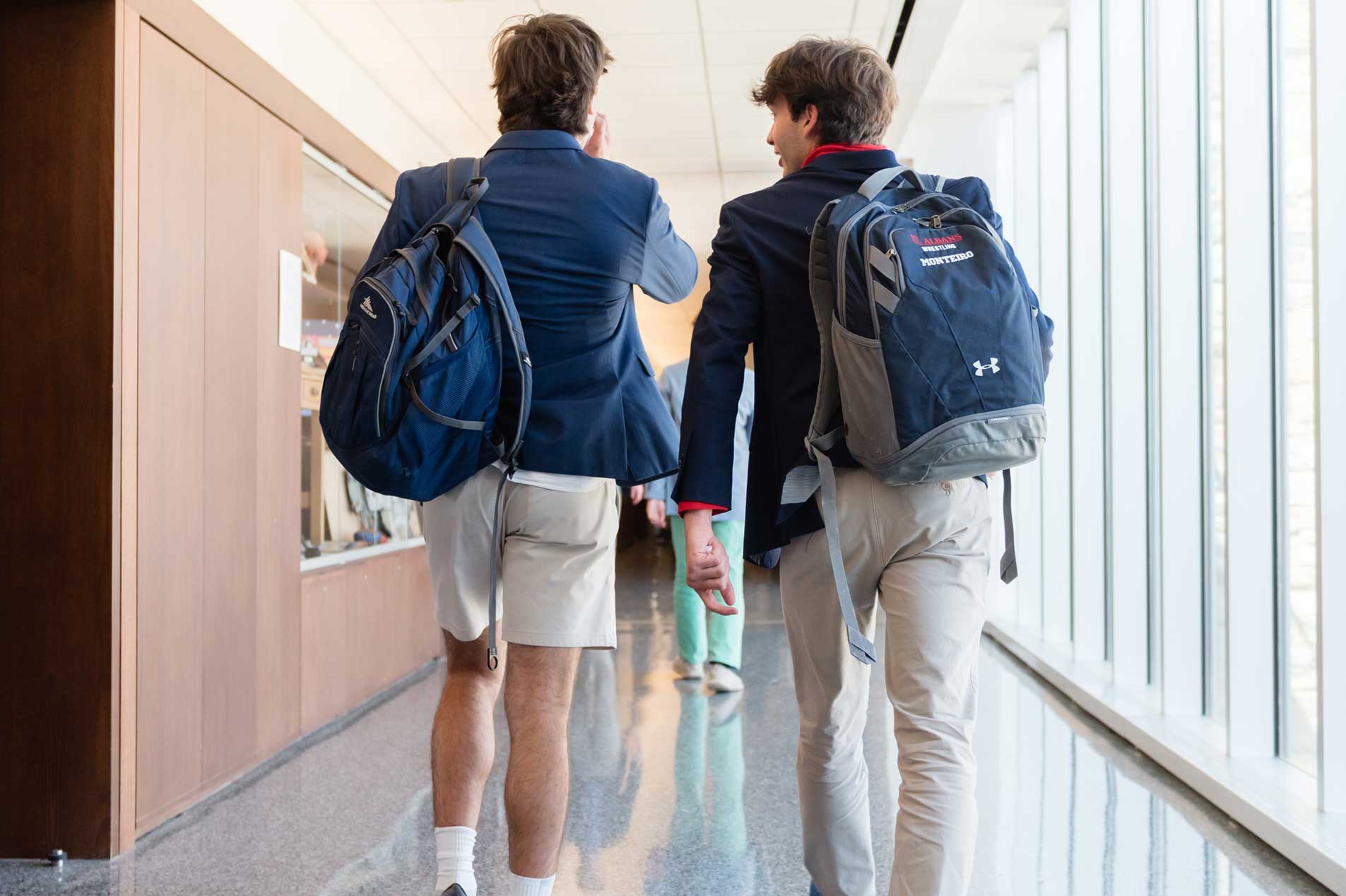 students walking in a hallway